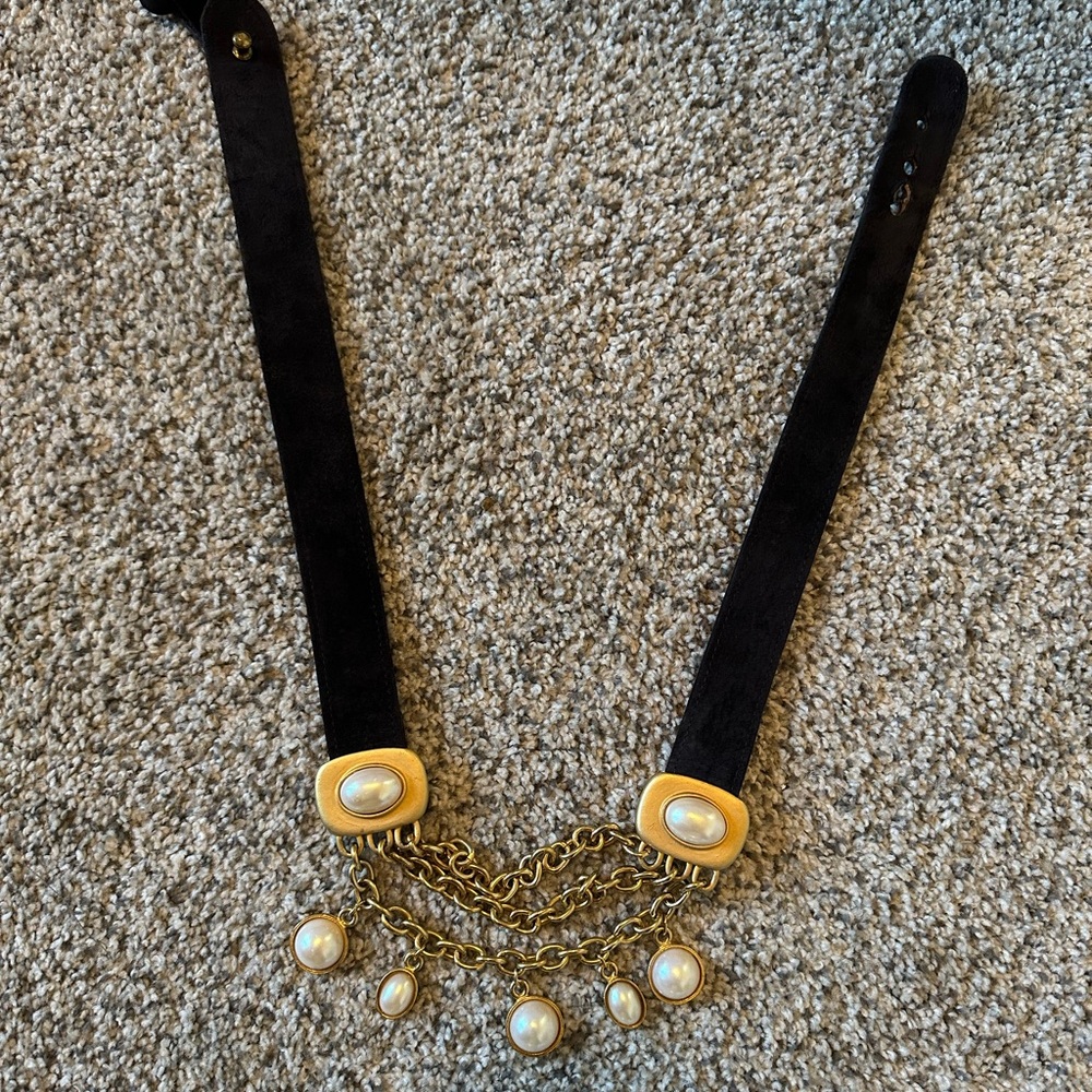 Worth black suede and pearl belt